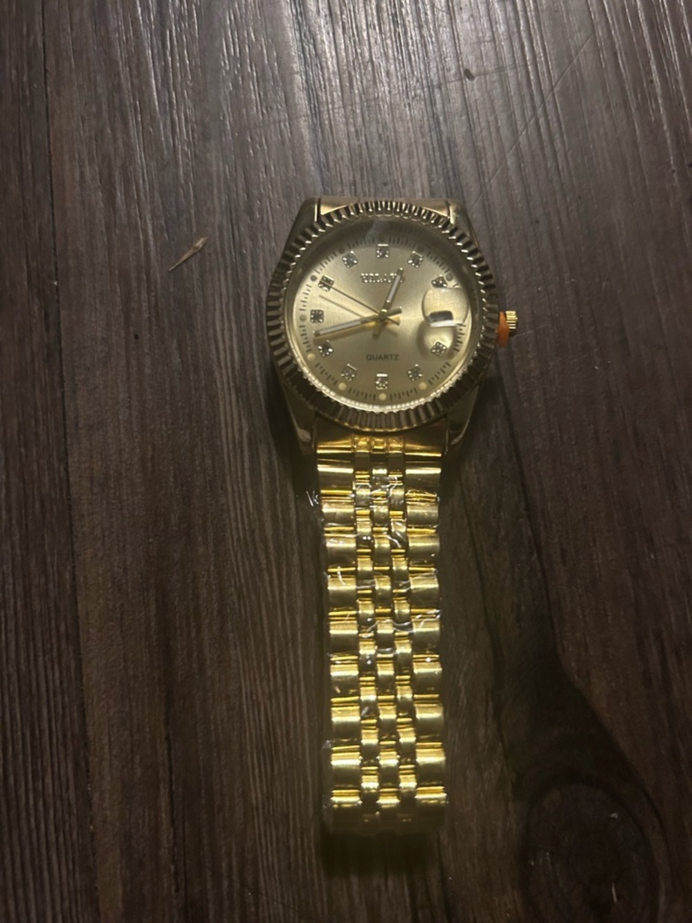 Gold Men’s Quartz Watch with Diamond Markers